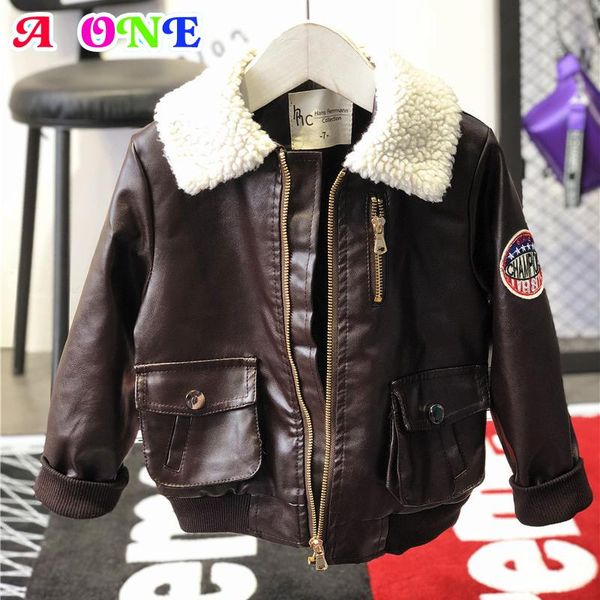 

baby boy jacket 2020 winter fashion pu thicken plus velvet baby jacket casual pilot bomber suit for 90- 130cm z159, Blue;gray