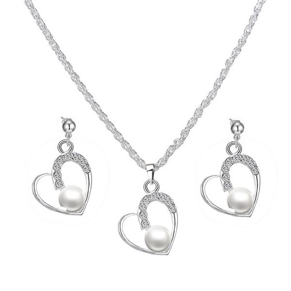 

pendant necklaces freshwater cultured pearl necklace earr-ing heart shape necklce, Silver