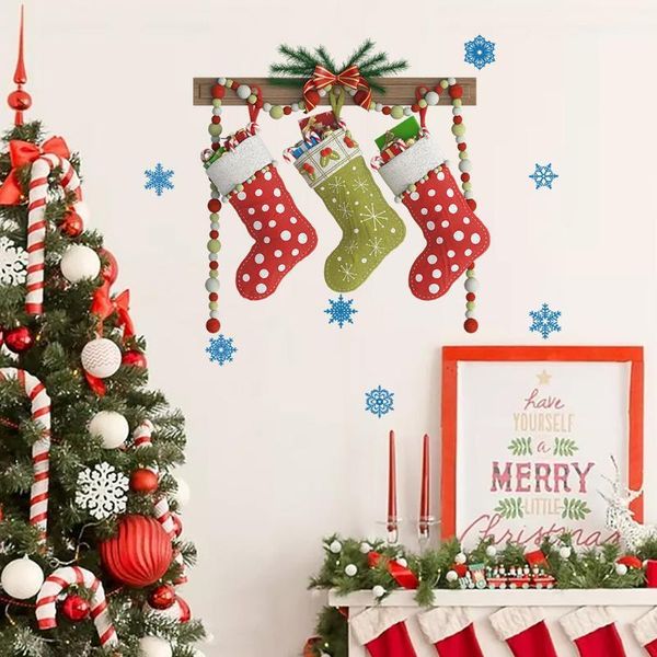 

new stickers christmas hang socks wall decals xmas decor pvc decorations1