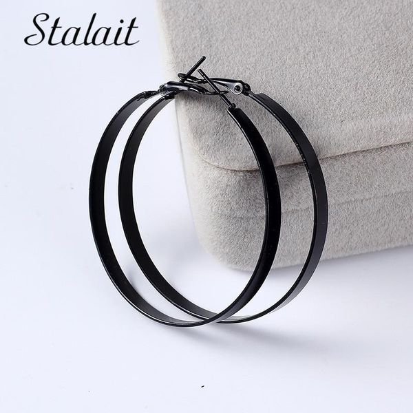 

hoop & huggie women flat black color earrings 30/40/50mm simple round for girl party gift fashion jewelry, Golden;silver
