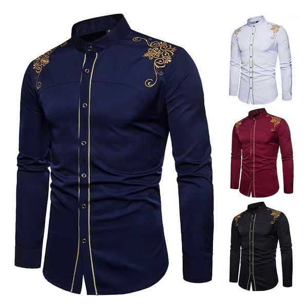 

2020 new men's fashion european and american embroidered long sleeve shirt nx52941, White;black
