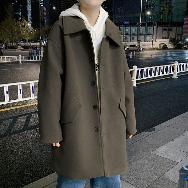 

2021 male blouse autumn thin new winter pure medium long jacket youth wear v0a6, Tan;black