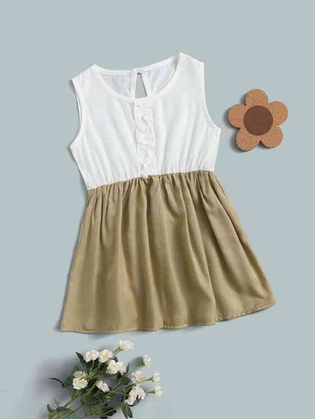 

baby colorblock frilled keyhole back dress she, Red;yellow