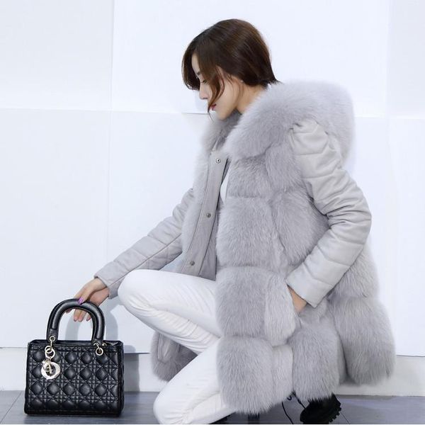 

winter warm vest detachable sleeve 2020 new fashion women hooded coat fur vest high-grade white faux fur coat, Black