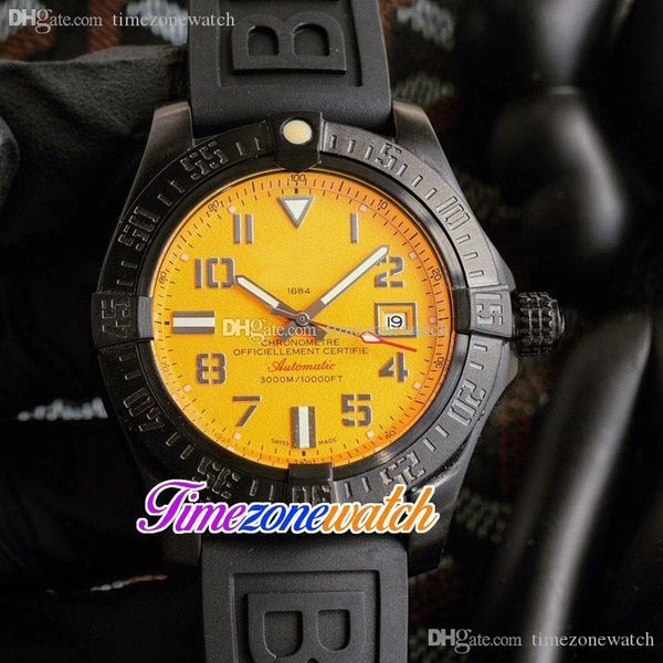 

new v17319101 date titanium pvd steel case automatic mens watch number markers yellow dial balck rubber strap timezonewatch twbre c98b1, Slivery;brown