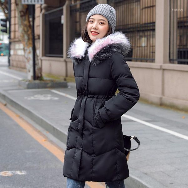 

2019 women's winter long jacket female long hooded slim parka with fur collar large size cotton padded coat plus size jackets1, Black
