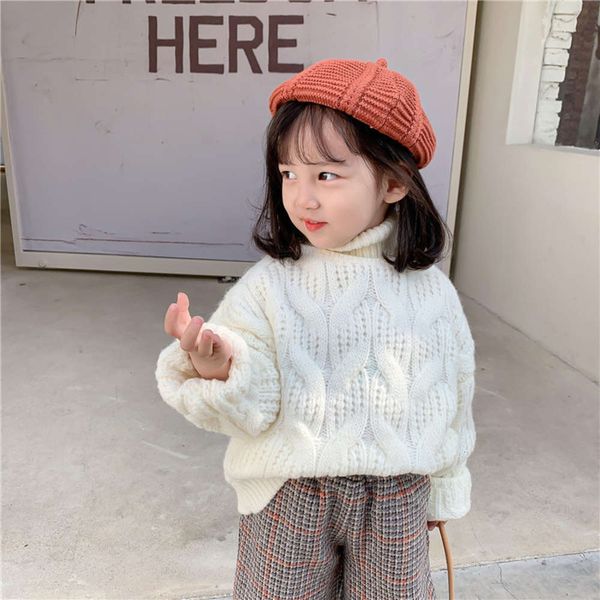 

new children's multicolor 2020 winter twist high collar bottomed girls' pure color sweater 0tk3, Blue