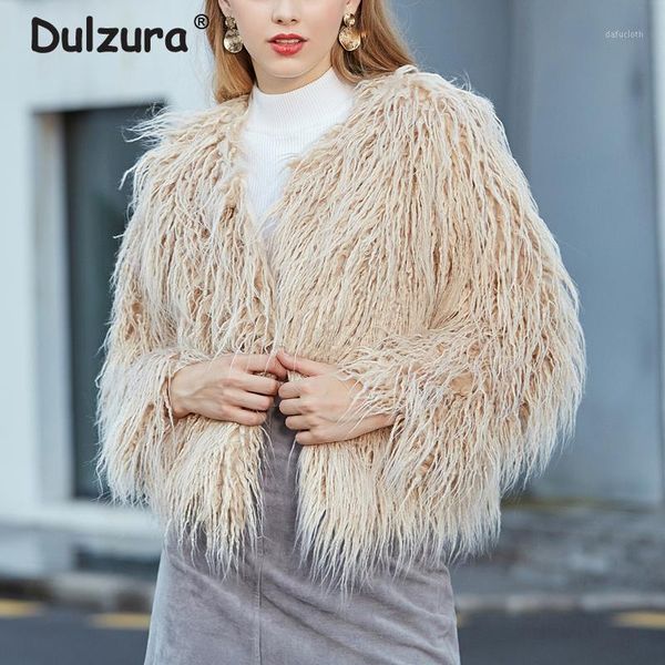 

women hairy streetwear short faux fur coats jackets 2020 winter chic faux mongolia sheep curly fur overcoat warm outerwear femme1, Black