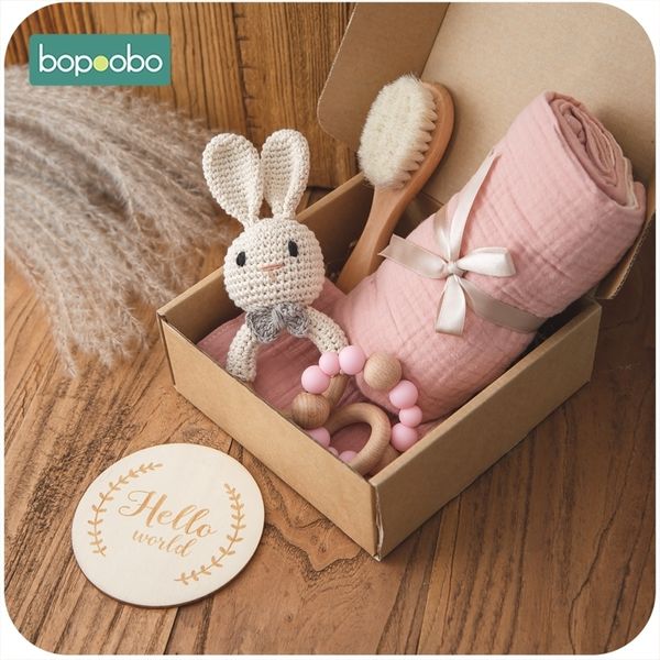 

bopoobo bath toys set kid swaddle wrap baby milestones brush rattle bracelet bibs pgraphy supplies birth gift product lj201105