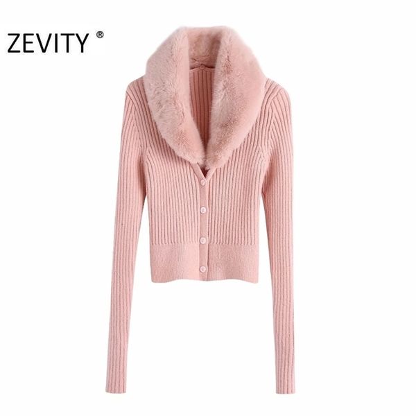 

zevity women fashion faux fur v neck patchwork cardigan knitting sweater female chic long sleeve single breasted slim lj201125, White;black
