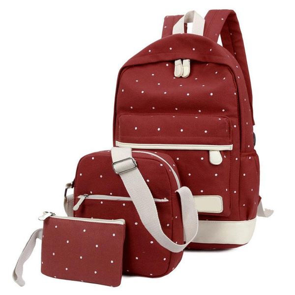 

3pcs set backpack with purse women lady girl canvas for outdoor shopping school -opk