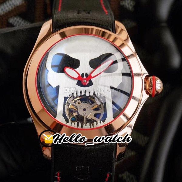 Neue Bubble Big L390/03694 Roségoldgehäuse Tourbillon Weißes Totenkopf-Zifferblatt Autoamtci Herrenuhr Fun Gisheye Glas Leder CMHW Uhren Hello_watch