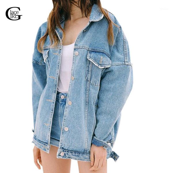 Giacche da donna All'ingrosso- Jeans da donna in pizzo da donna Moda 2021 Primavera Autunno Cappotto in denim a maniche lunghe strappato Chaquetas Mujer Giacche casual1