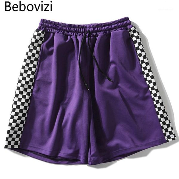 

bebovizi brand harajuku urban women men shorts side checkerboard shorts hip hop casual streetwear skateboard sweatpants joggers1, White;black