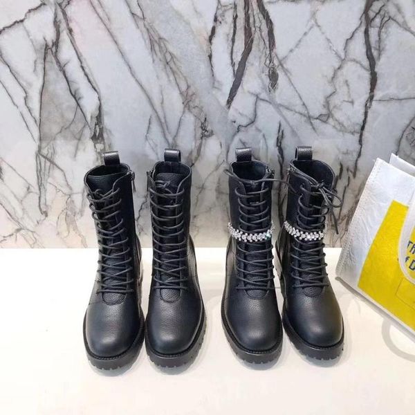 

women boots genuine leather solid color round toe rhinestone decor female ankle boot zipper autumn winter, Black