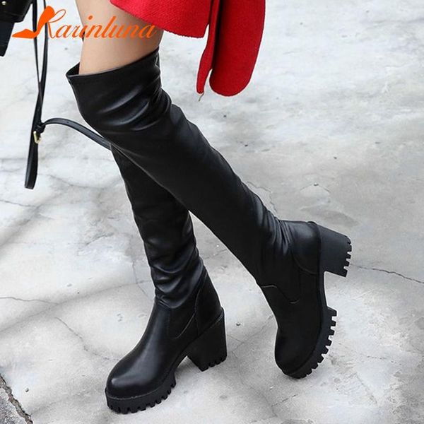

karin big size 39 new design round toe leisure square thick heels over-the-knee boots solid slip-on, Black