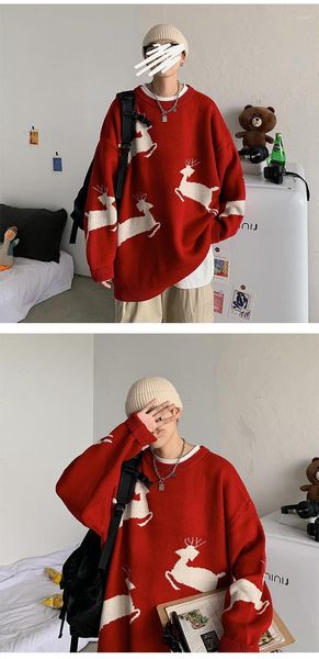 

men's sweaters 2021 autumn winter christmas knitted sweater men clothes pullover with deer black men's knit1, White;black