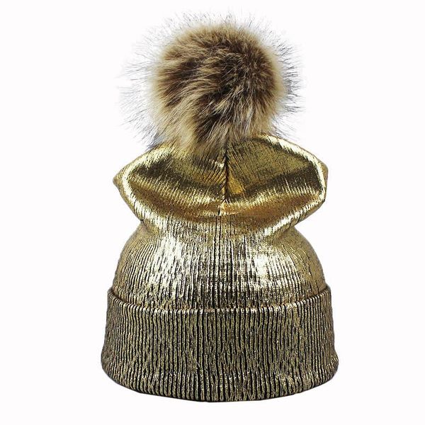 

beanie/skull caps autumn winter pompom beanie hats girls fashion women faux fur bronzing gold silver knitting pompon pink warm cap, Blue;gray