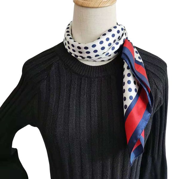 

2021 popular color polka dot small square french fashion mulberry silk scarf new style for women in autumn and winter, Blue;black