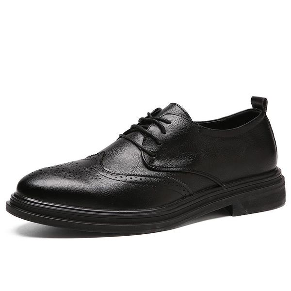 

men dress shoes handmade carved brogue style paty leather wedding shoes men flats leather oxfords formal, Black