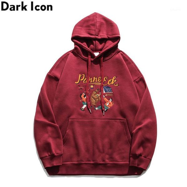 

dark embroidery fleece men's hoodie pullover front pocket sweatshirts and hoodies men streetwear clothing1, Black