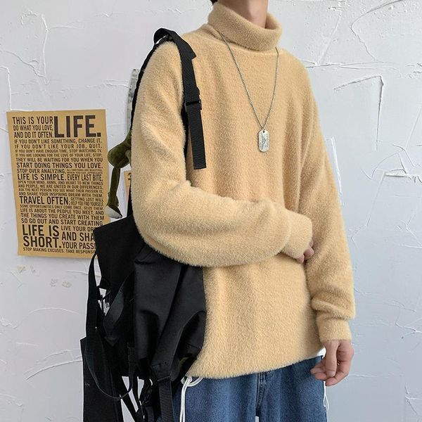 

men's solid color autumn and winter 2020 high collar hair loose fashion men's sweater camel a312-my75 p601, White;black