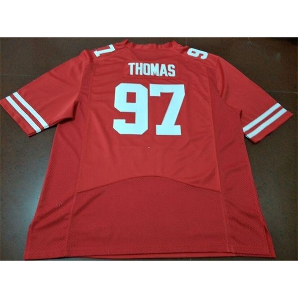 

121 nebraska cornhuskers deontre thomas #97 real full embroidery college jersey size s-4xl or custom any name or number jersey, Black