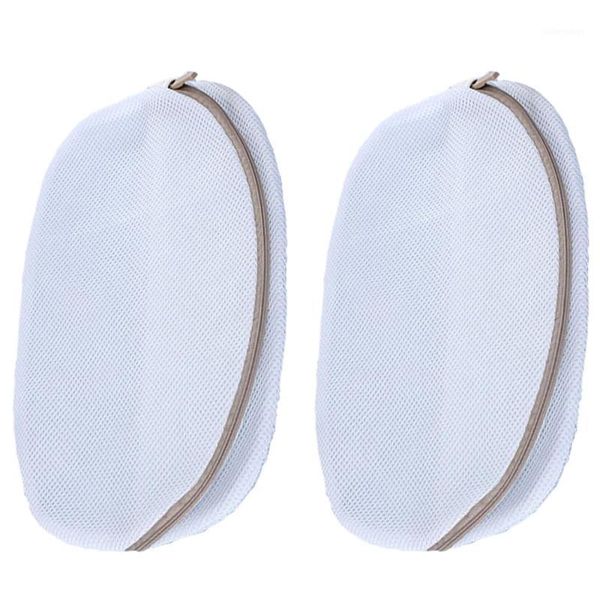 

2 pcs mesh bags clothes bags recyclable folding zipper closure economical white clothes organizers shoes washing travel org1