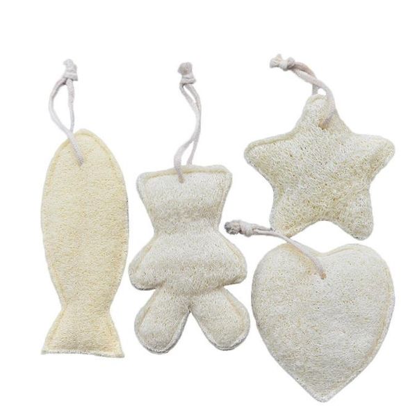 100 pcs peixes urso loofah pad star coração em forma de esponja de esponja esfregar animal em forma de loofah banho natural toalha esponja sn5115