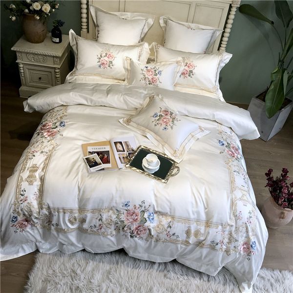 

800tc egyptian cotton luxury embroidery white bedding set  king size bed cover duvet cover bed sheet set parure de lit c0223