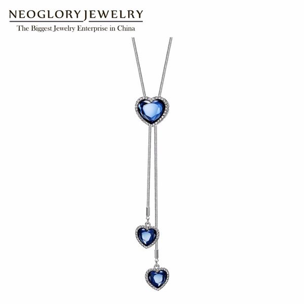 

neoglory austria crystal blue heart necklaces sweater chain necklace long crystal fashion necklace&pendant jewelry new gift ms 201104, Silver