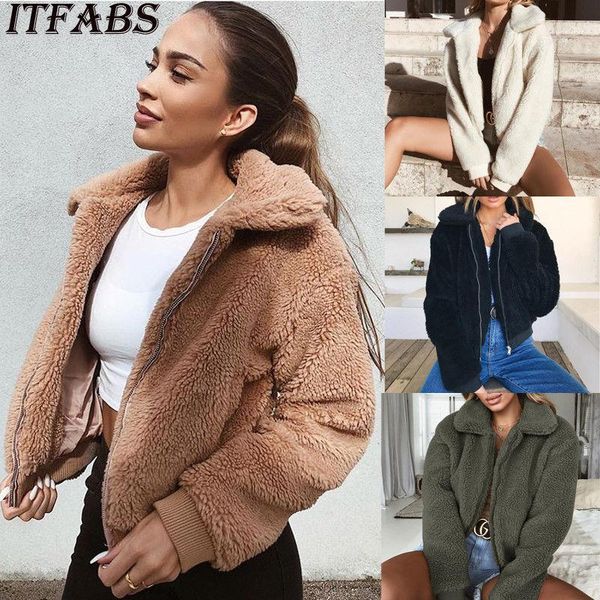

new 2020 womens thick warm teddy bear pocket fleece jacket coat zip up outwear overcoat1, Black