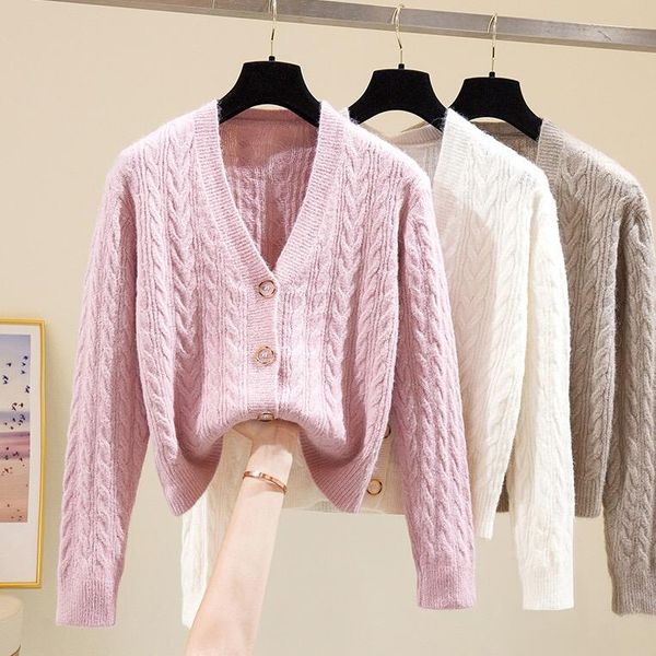 

new autumn and winter 2020, long sleeve loose knitted sweater cardigan, solid color warm thick, large women's fashion, White
