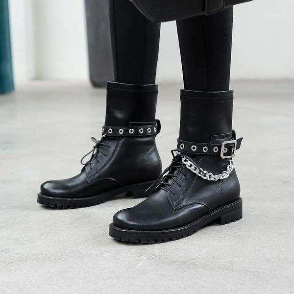 

bottes femme women genuine leather motorycle boots chain punk boots women 's1, Black