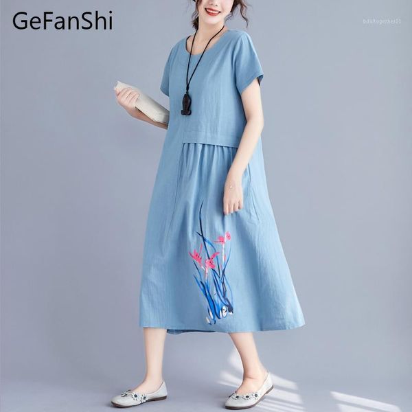 

casual dresses summer women dress loose floral print cotton linen short sleeves robe office ladies dresses1, Black;gray