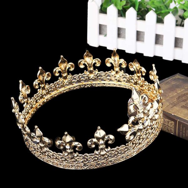

full circle gold prom accessories king mens crown prom gold rhinestone headwear j0113, Slivery;golden