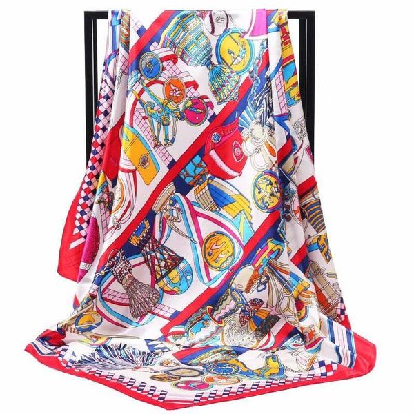 

scepter pattern printed ink blue scarf women embroidered silk handkerchief square bandana foulard neckerchief female dfk021, Blue;gray