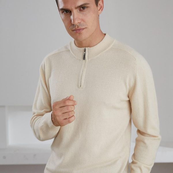 

men's sweaters man sweater zipper neck 100% goat cashmere knitted long sleeve jumpers 2021 winter 4colors thick warm pullovers male, White;black