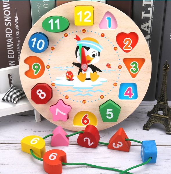 

cartoon alarm clock toy animal educational wooden beaded geometry digital clock puzzles gadgets matching clock toy kid gift