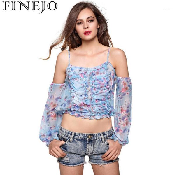 

finejo crop strap women long casual chiffon off sleeve shoulder finejo floral, White