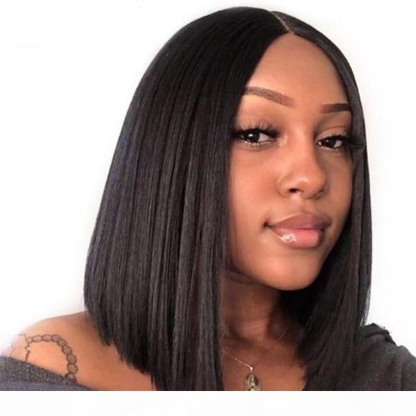 

lace front human hair bob wigs with natural hairline indian straight virgin hair lace wig for woman, Black;brown