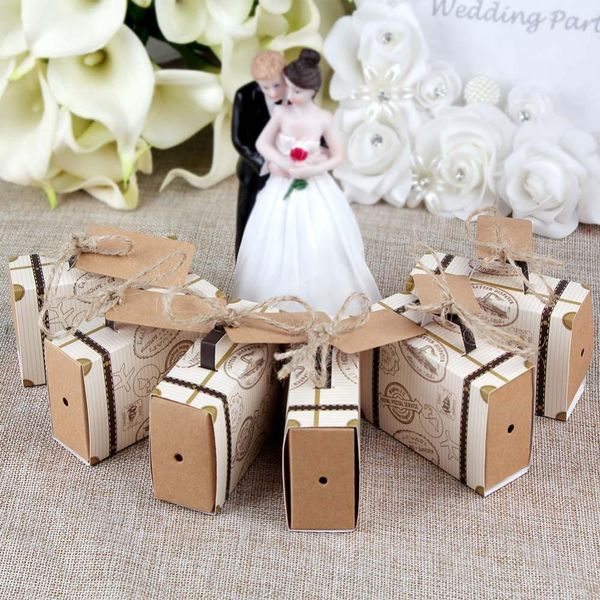 

ourwarm wedding favors gift box paper suitcase travel candy bags with kraft tag for guest birthday baby shower party decoration wmtixe