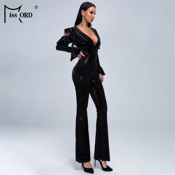 

missord women summer deep v long rompers female elegant speaker sleeve jumpsuits mq18982 y200904, Black;white