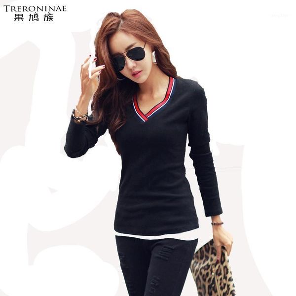 

treroninae new women tee shirts cotton v-neck tees shirts 2017 spring autumn women long sleeve female t shirt undershirts1, White