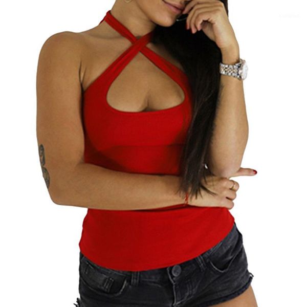 

summer casual tank lace up halter tee camis women sleeveless backless tanks slim fit solid shirt femme camisole1, White
