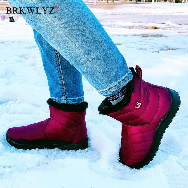 

снег сапоги женская обувь теплый плюшевые fur ботильоны зима женщины скольжения на однотонном повседневная обувь 2020 водонепроницаемая обув, Black