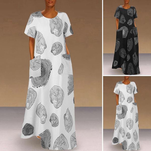 

party dresses 2021 fashion vonda printed sundress women's summer maxi dress casual short sleeve vestidos female o neck robe femme 5xl, White;black