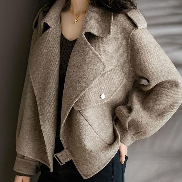 

women's jackets autumn 2021 woolen coat short loose suit, Black;brown