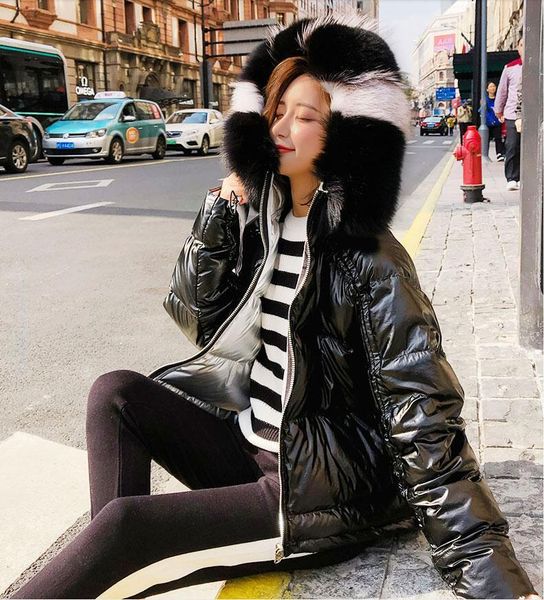 

women winter jacket down coat real fur collar down parka outerwear thick warm winter clothing 2018 fashion duck jacket1, Black