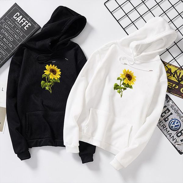 

осень толстовки толстовка женщины harajuku streetwear подсолнечное печати hooded winter plus velvet пуловеры kawaii корейский moletom, Black